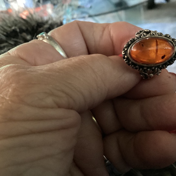 Amber sterling Victorian style ring size 5 stunning setting - Picture 11 of 15